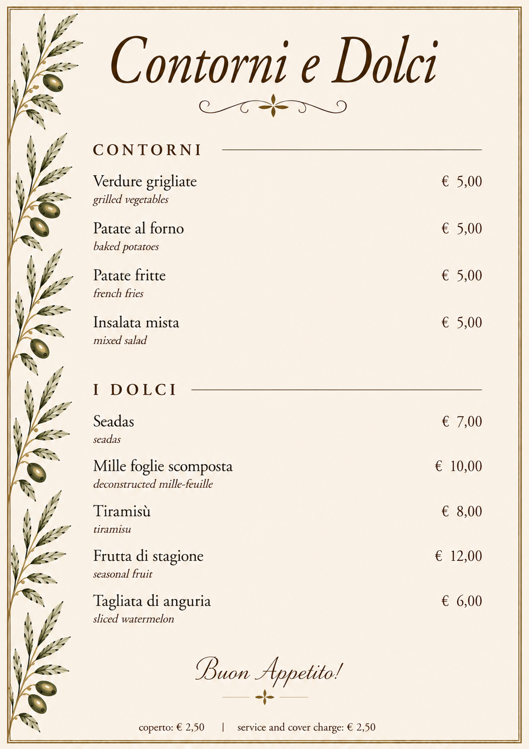contorni e dessert